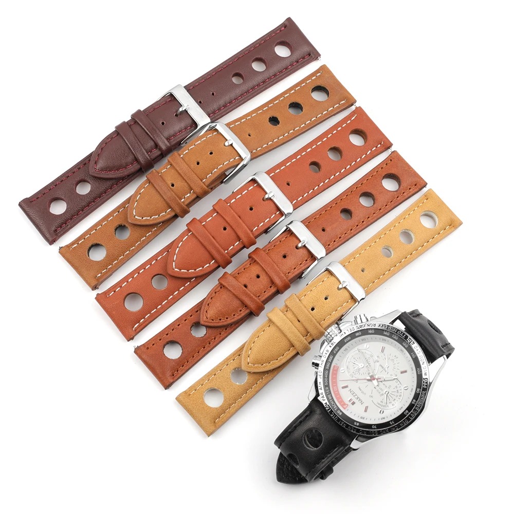 Leather Hand-Stitching Solid Color Watchband 18mm 20mm 22mm 24mm Breathable Hole Strap for Watch Watchbands Strap