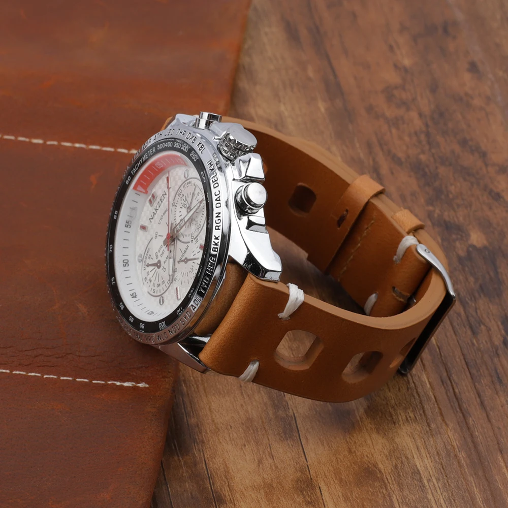 Leather Hand-Stitching Solid Color Watchband 18mm 20mm 22mm 24mm Breathable Hole Strap for Watch Watchbands Strap