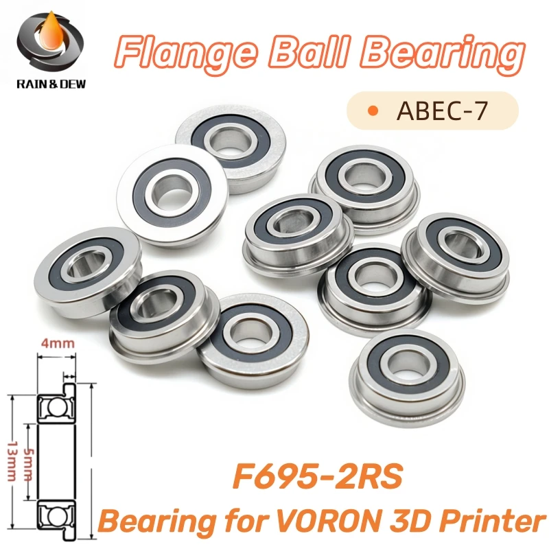 10Pcs F695 2RS Bearing 5x13x4mm F695 Bearing Flanged Bushing 695 Bearing ABEC-7 Miniature Ball Bearings For Voron