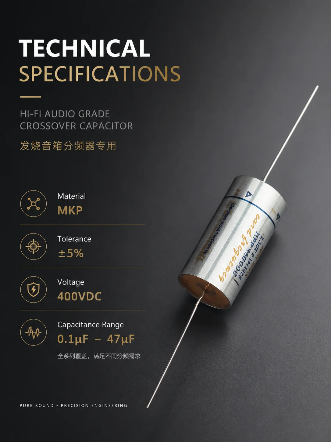 HIFIDIY LIVE Silver MKP Capacitor Non-Polar Frequency Divider Capacitor AUDIO Nourishments 1.0uf 2.2uf 3.3uf 4.7uf 5.6uf 6.8uf