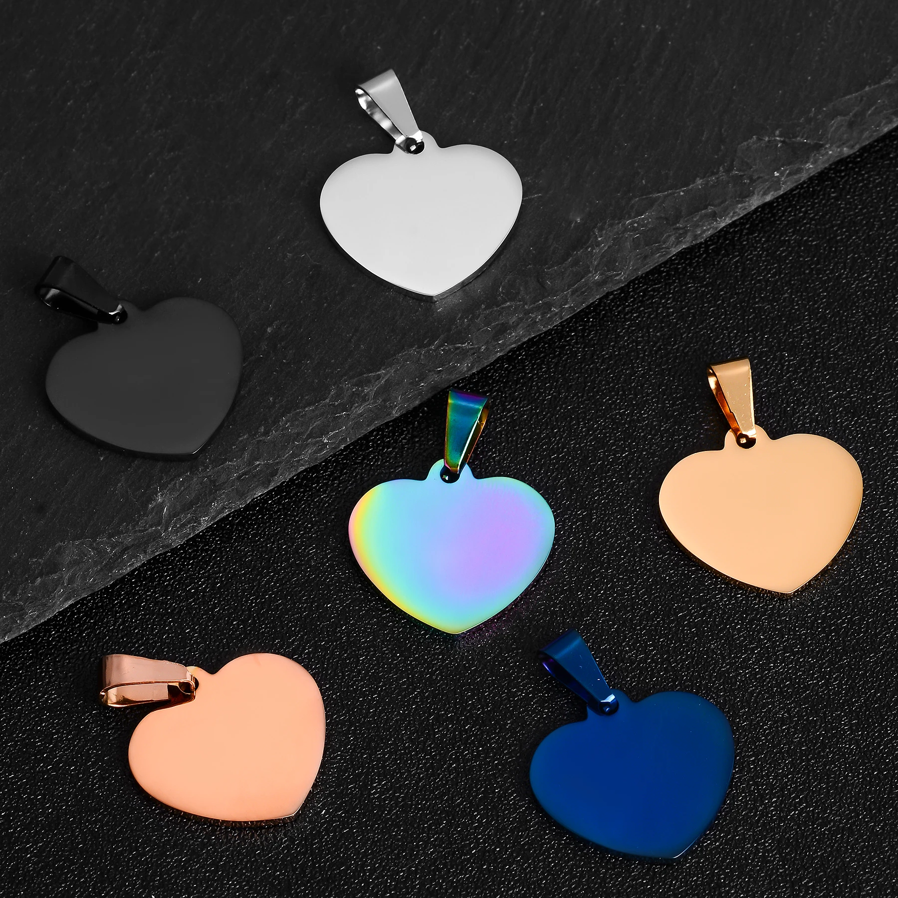 10pcs Wholesale Unisex Minimalis Stainless Steel Dog Tag Heart Pendant Necklace High Polished necklace chain jewelry gifts