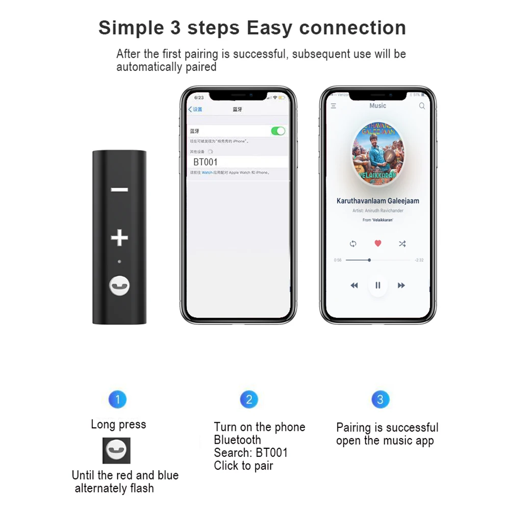 Kebidu 3.5mm Jack Audio Bluetooth 5.0 Receiver For Earphone Wireless Adapter Bluetooth Aux Audio Music Transfer For Headphone