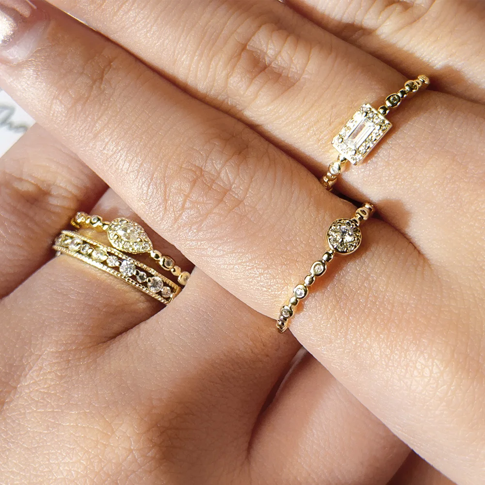 Trendy Elegant Dainty Rings For Women Romantic Women's Ring Shiny Zircon Gold Color Thin Finger Ring Accessories Jewelry KCR088