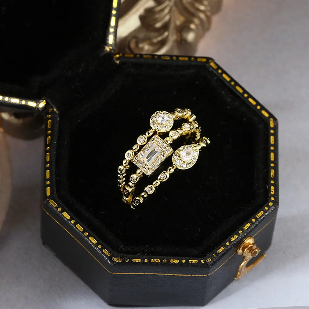 Trendy Elegant Dainty Rings For Women Romantic Women's Ring Shiny Zircon Gold Color Thin Finger Ring Accessories Jewelry KCR088