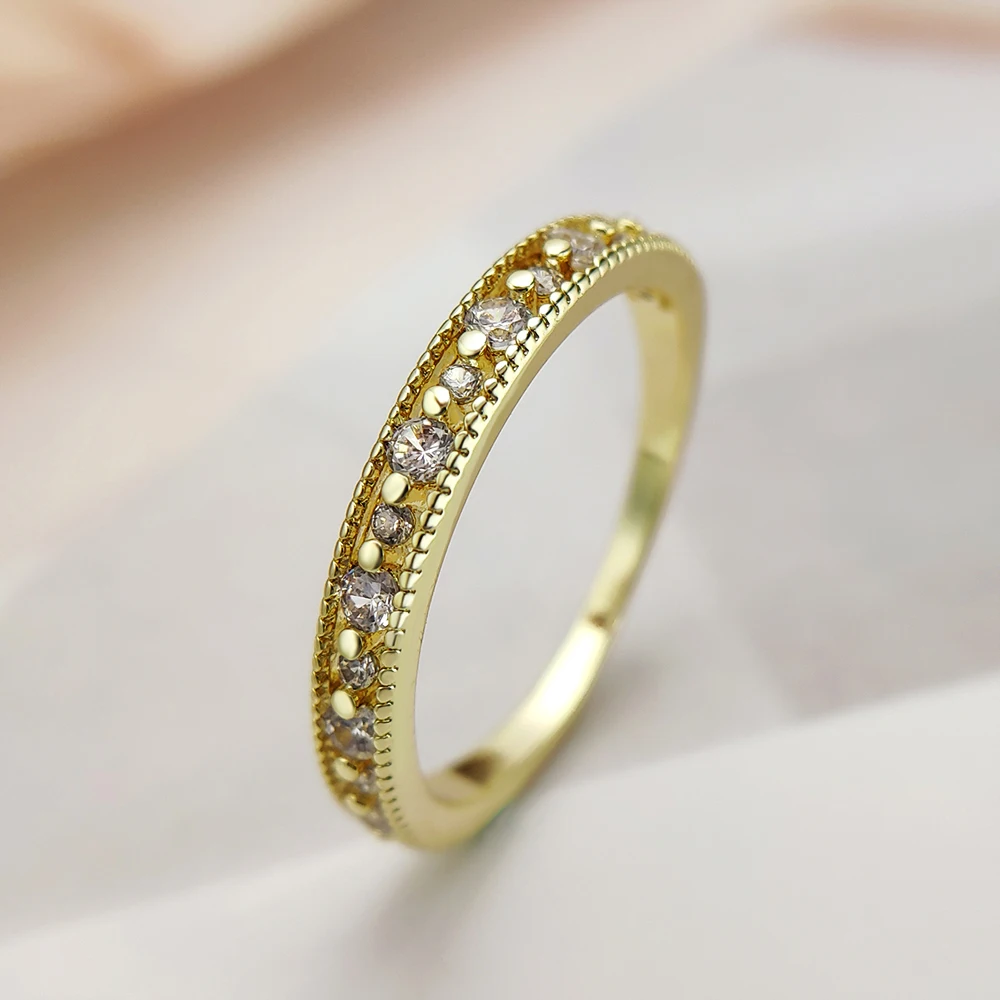 Trendy Elegant Dainty Rings For Women Romantic Women's Ring Shiny Zircon Gold Color Thin Finger Ring Accessories Jewelry KCR088