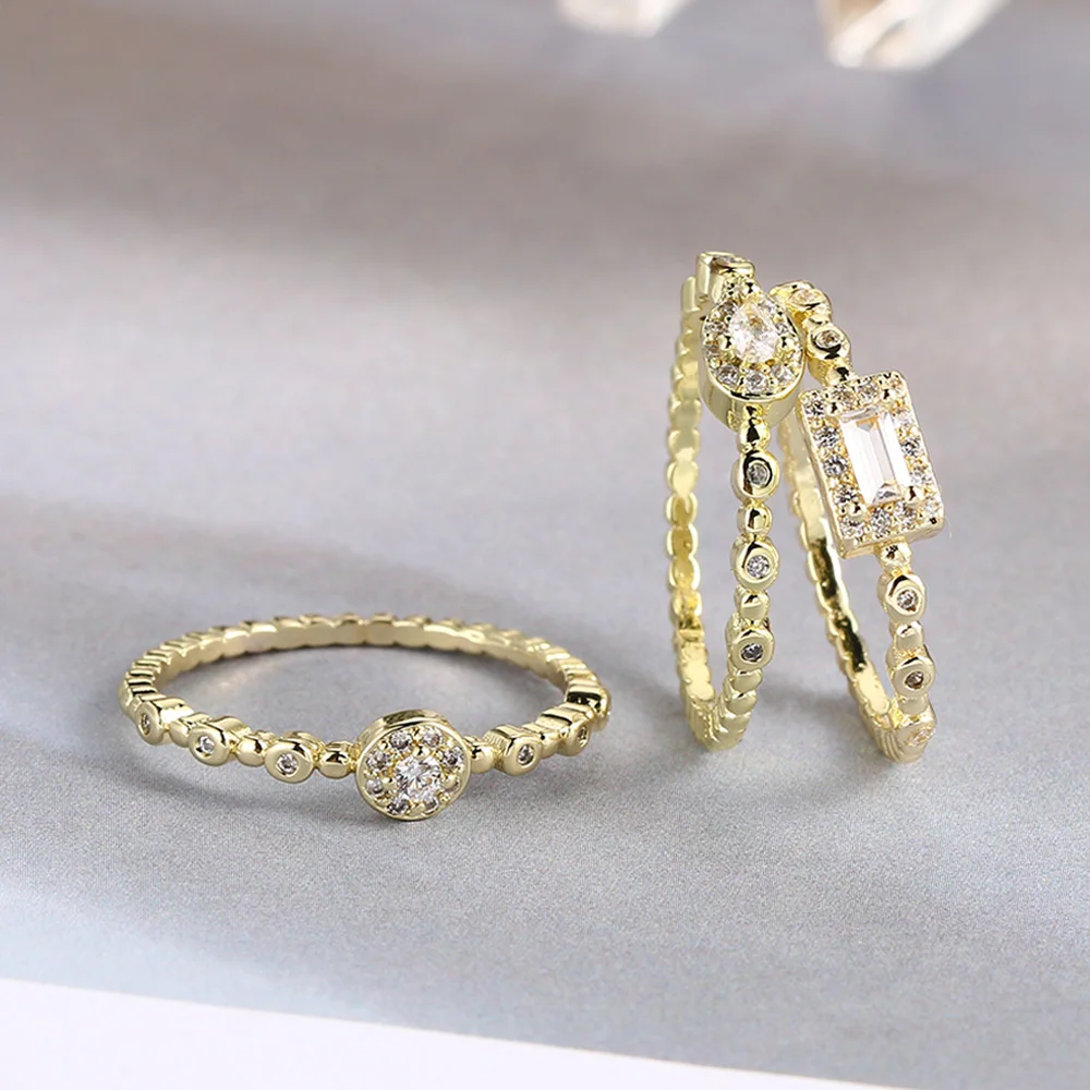 Trendy Elegant Dainty Rings For Women Romantic Women's Ring Shiny Zircon Gold Color Thin Finger Ring Accessories Jewelry KCR088