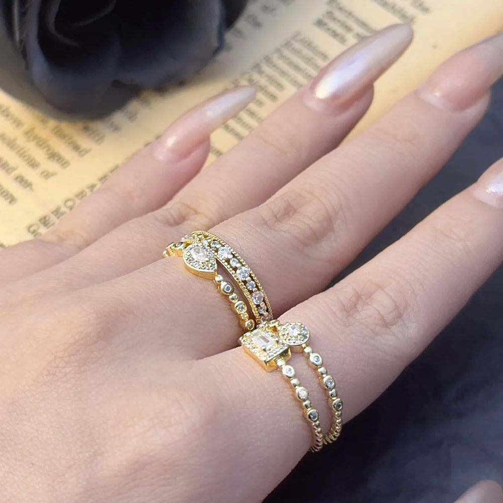 Trendy Elegant Dainty Rings For Women Romantic Women's Ring Shiny Zircon Gold Color Thin Finger Ring Accessories Jewelry KCR088