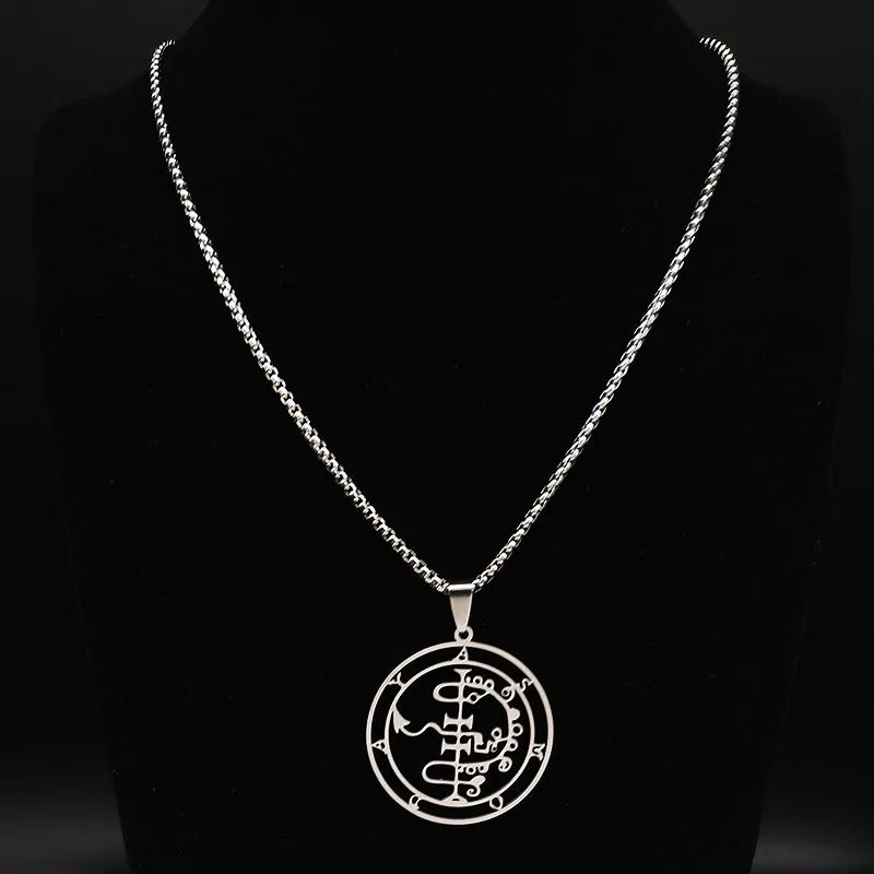 Fashion Sigeal Sigil De Lucifer Stainless Steel Satan Necklace Asmoday Lazer Key Baphomet Stamp Chain Necklaces Jewelry N7118S03
