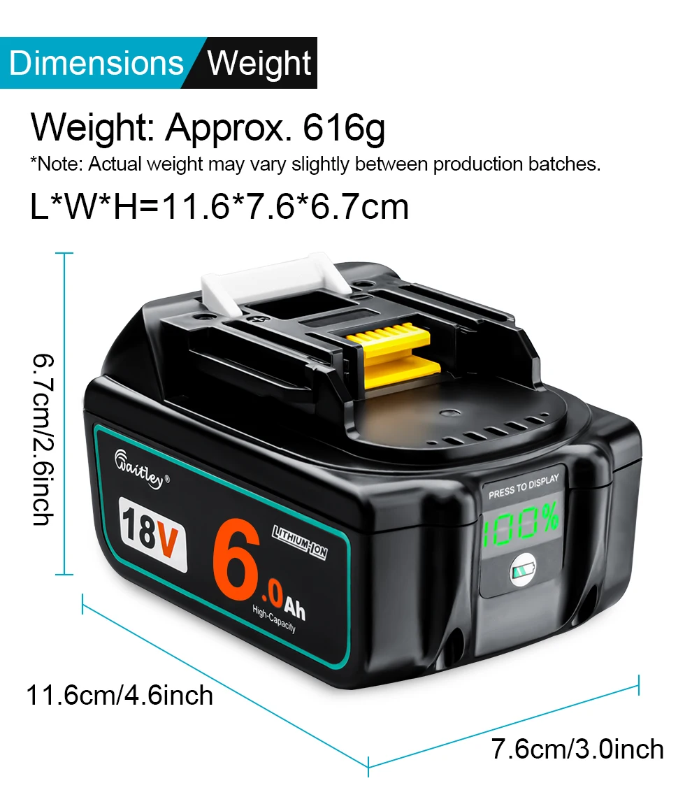 Waitley 18V Battery For Makita Power Tools Replacement Accessories BL1860 BL1850 / Li-ion Rechargeable batteries Pack