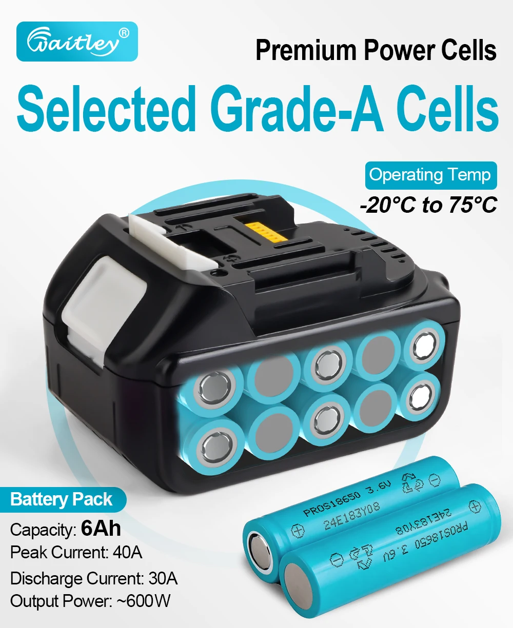 Waitley 18V Battery For Makita Power Tools Replacement Accessories BL1860 BL1850 / Li-ion Rechargeable batteries Pack