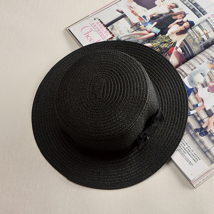 COKK Panama Hat Simple Summer Beach Hat Female Casual Lady Women Flat Brim Bowknot Straw Cap Girls Sun Hat Chapeu Feminino