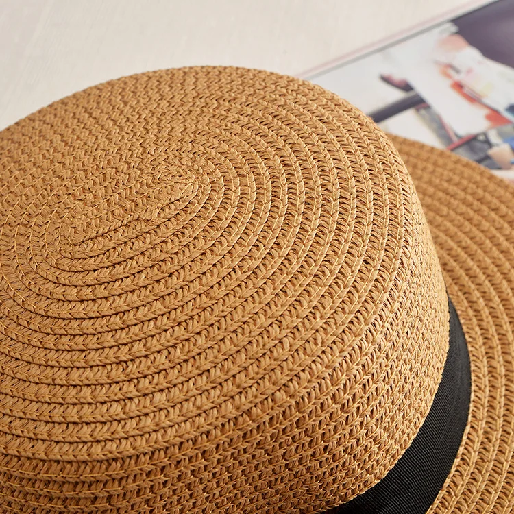 COKK Panama Hat Simple Summer Beach Hat Female Casual Lady Women Flat Brim Bowknot Straw Cap Girls Sun Hat Chapeu Feminino
