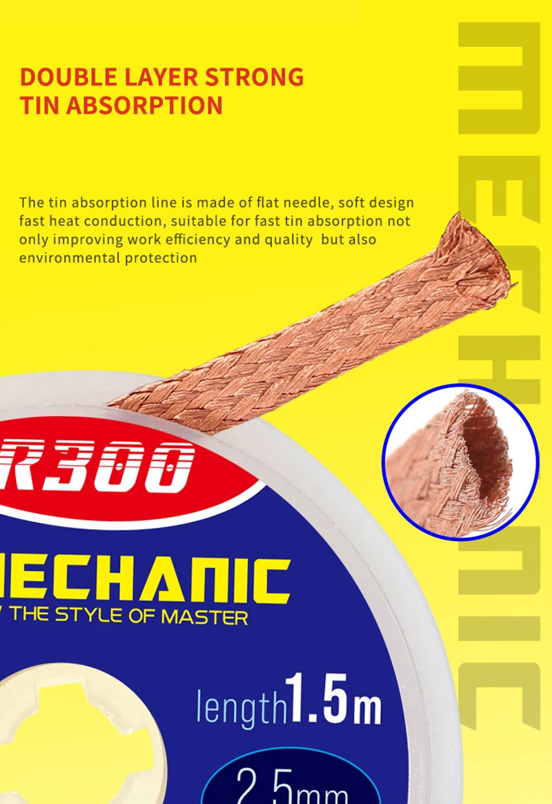 MECHANIC 1.0/1.5/2.0/2.5/3.0/3.5mm Width 1.5M Length Desoldering Braid Wick Solder Remover Wire for PCB BGA Welding Rework Tool