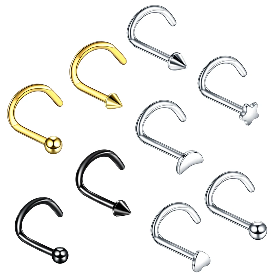 1PC 20G Steel Heart Nariz Piercing Screw Nostril Earring Piercings L Shape Nose Bone Studs Neus Rings Body Piercing Jewelry