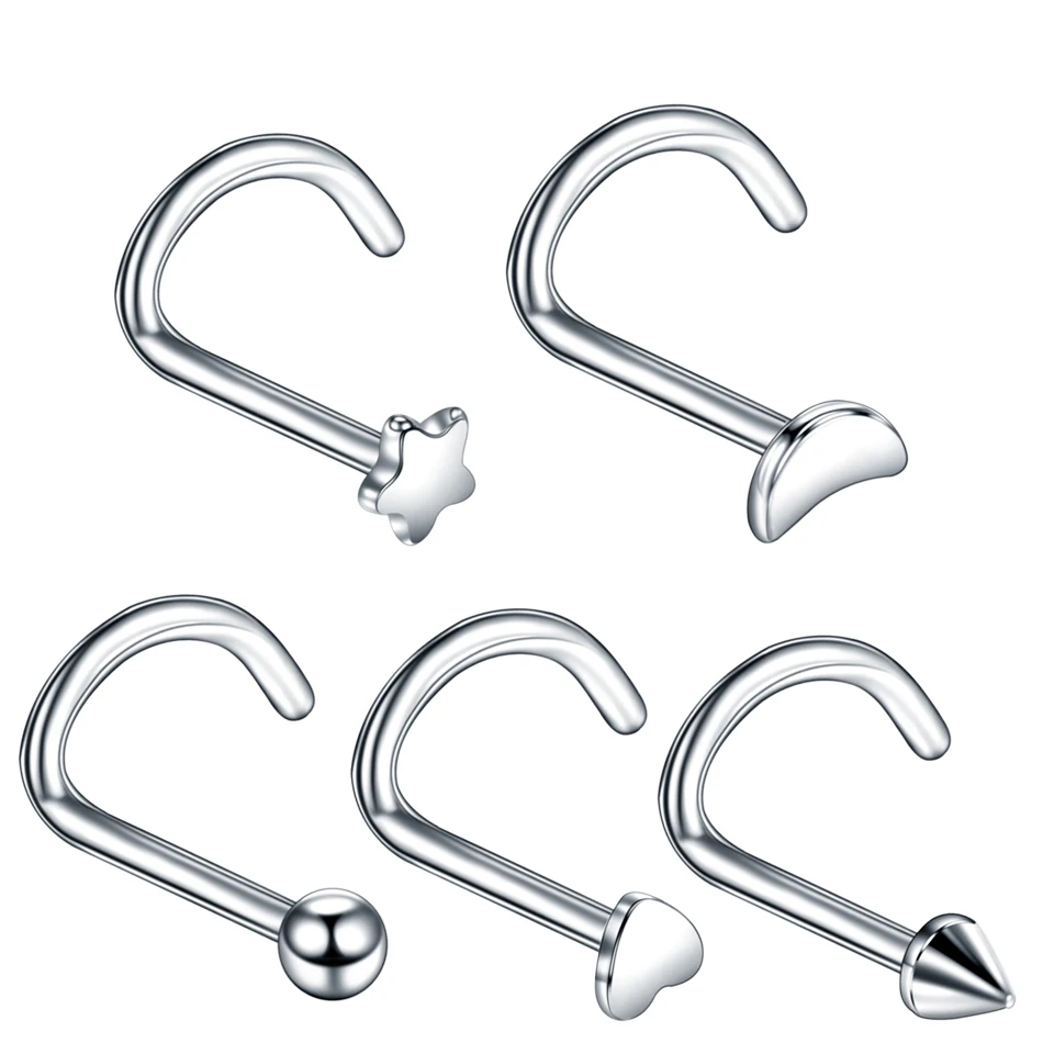 1PC 20G Steel Heart Nariz Piercing Screw Nostril Earring Piercings L Shape Nose Bone Studs Neus Rings Body Piercing Jewelry