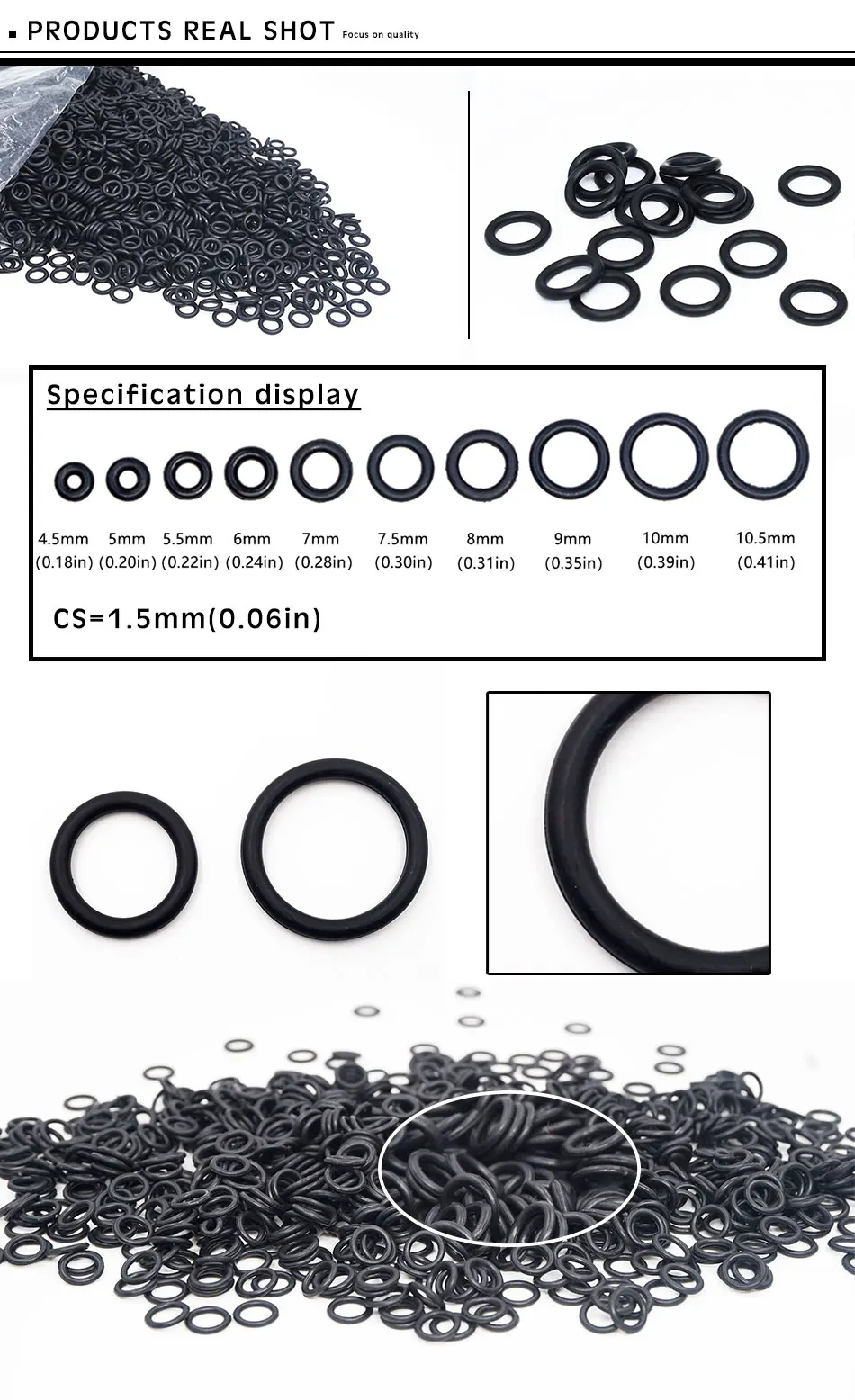 O-ring Thickness 1.5/2.4/4.6mm Cross Section CS NBR Nitrile Rubber Sealing Gasket Rubber Washer Ring Wholesale In Specifications