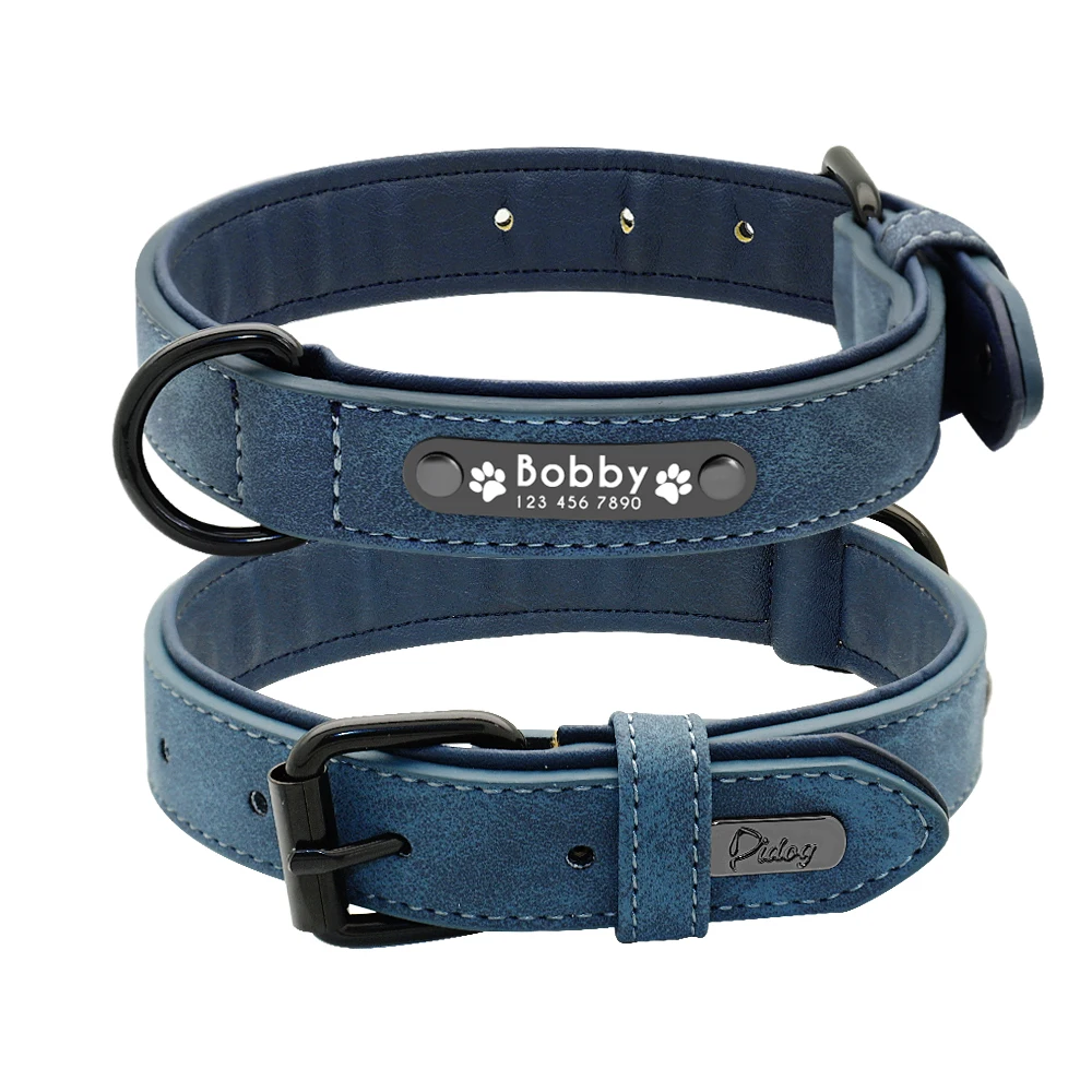 Personalized Dog Collar Custom Leather Dog Collars Inner Padded Pet ID Collar For Small Medium Large Dogs Pitbull Bulldog