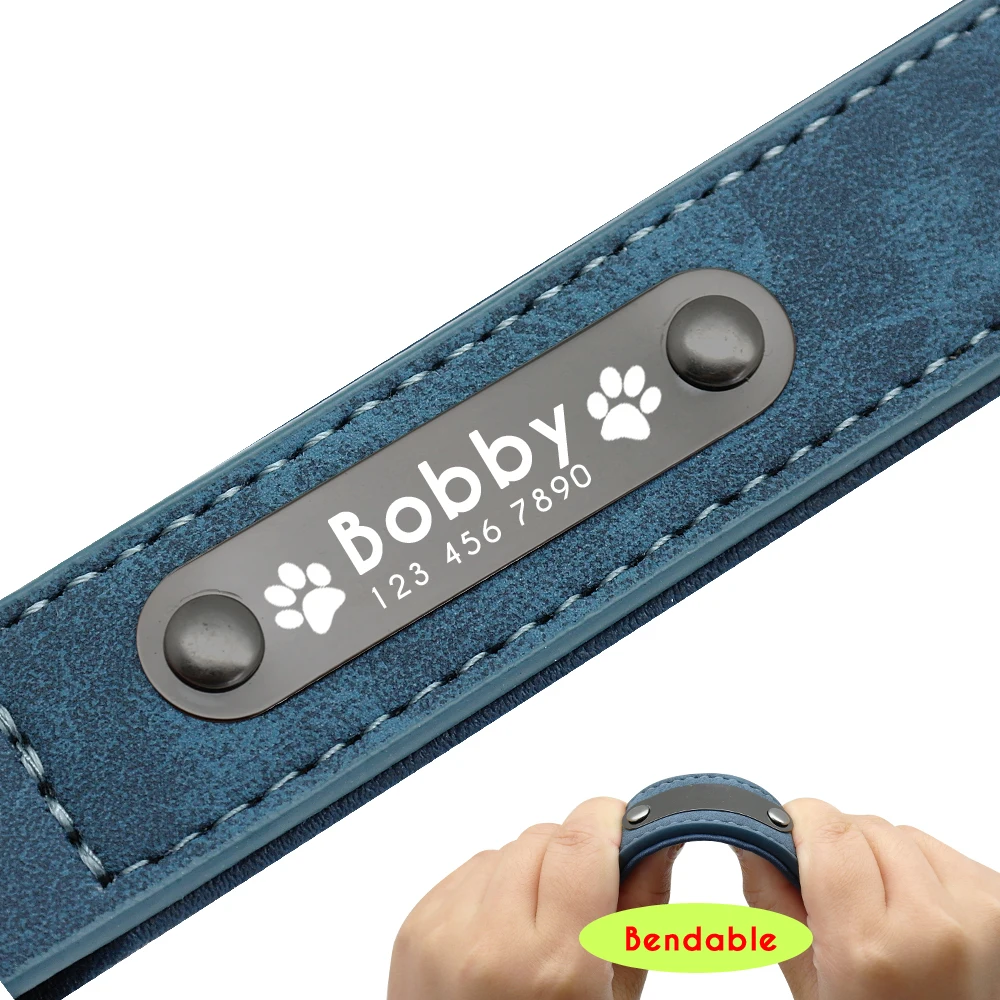 Personalized Dog Collar Custom Leather Dog Collars Inner Padded Pet ID Collar For Small Medium Large Dogs Pitbull Bulldog