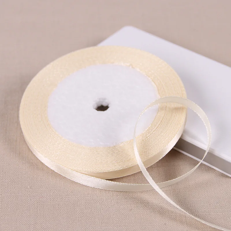 25 Yards 6/10/12/15/20/25/32/38/50/75mm Beige Color Polyester Satin Ribbon for Wedding Party Decoration&DIY Gift Wrapping Ribbon