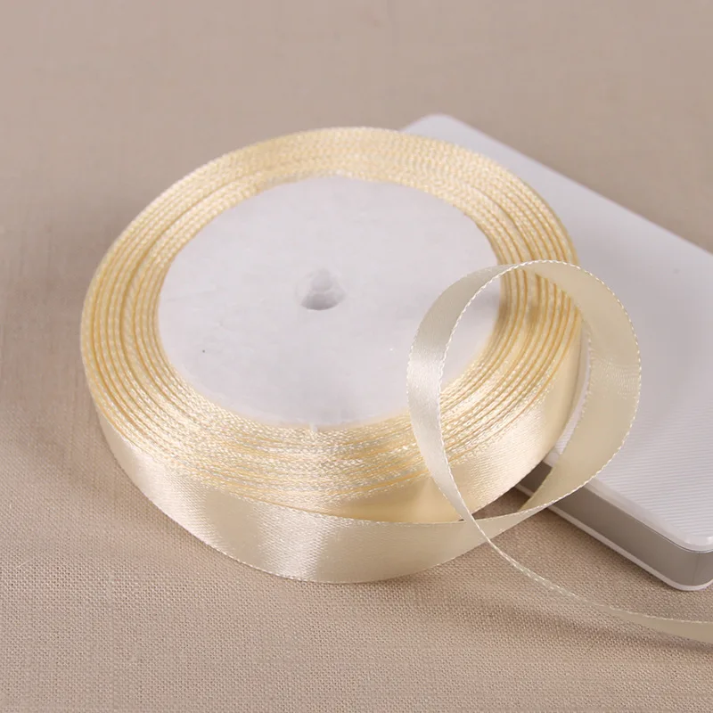 25 Yards 6/10/12/15/20/25/32/38/50/75mm Beige Color Polyester Satin Ribbon for Wedding Party Decoration&DIY Gift Wrapping Ribbon