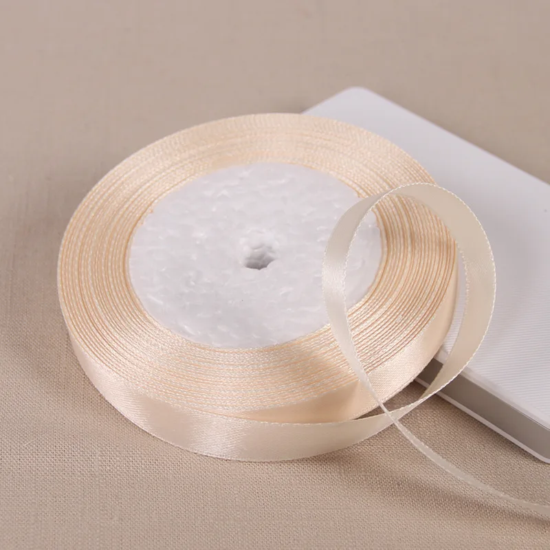 25 Yards 6/10/12/15/20/25/32/38/50/75mm Beige Color Polyester Satin Ribbon for Wedding Party Decoration&DIY Gift Wrapping Ribbon