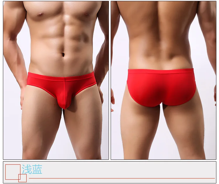 Men's underwear head U convex pocket ultra-thin transparent ice silk men's briefs fork low waist small three pants sexy shorts