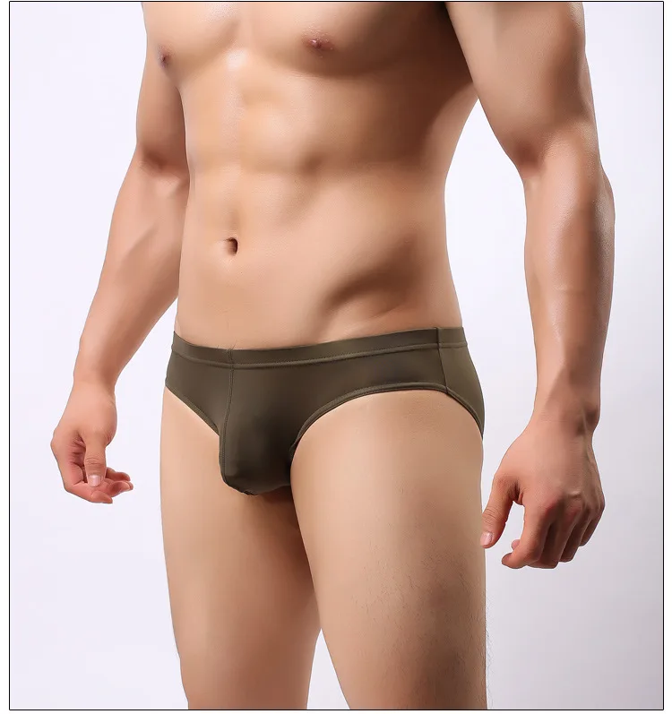 Men's underwear head U convex pocket ultra-thin transparent ice silk men's briefs fork low waist small three pants sexy shorts