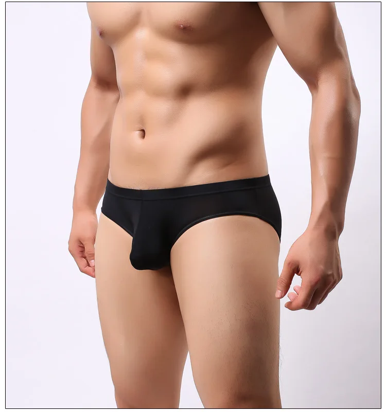 Men's underwear head U convex pocket ultra-thin transparent ice silk men's briefs fork low waist small three pants sexy shorts