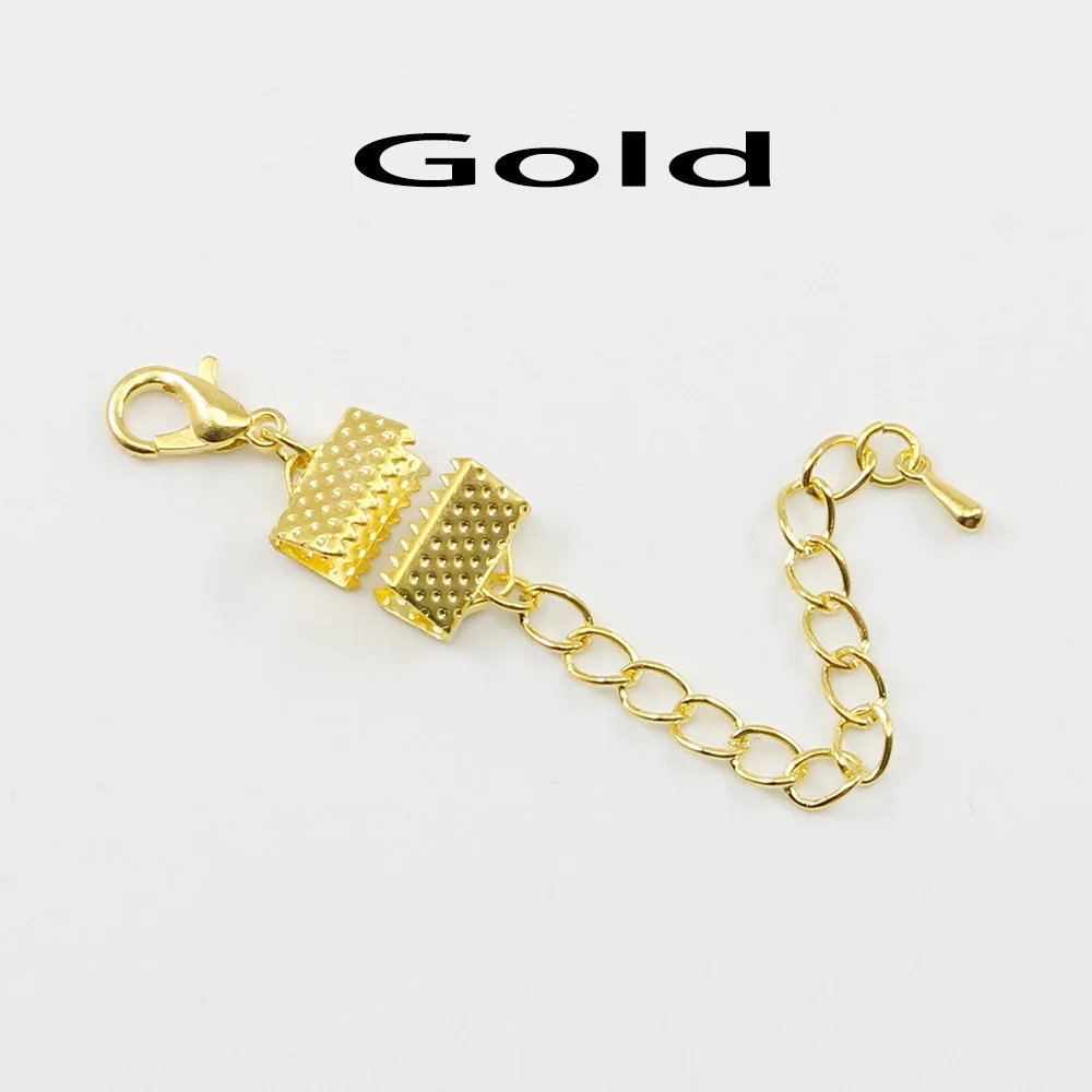 10Pcs Ribbon Leather Cord End Fastener Clasps Extender Chain Lobster Clasps Connectors For Jewelry Making Diy Bracelet Findings