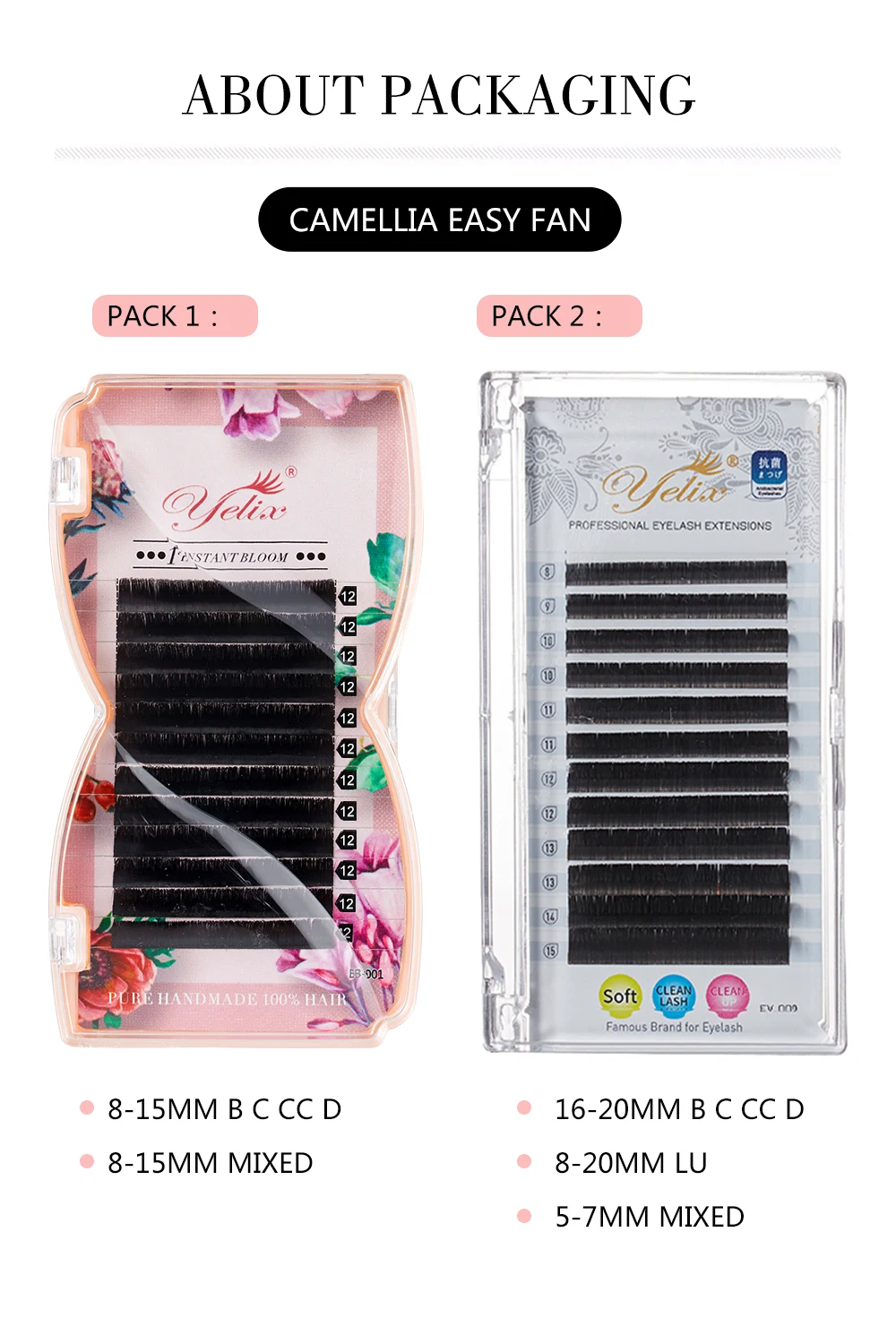Yelix M Curl Easy Fan Lashes Bloom Individual Eyelash Extension Faux Mink Eyelashes Soft Natural Lash Extension Volume Auto Fans