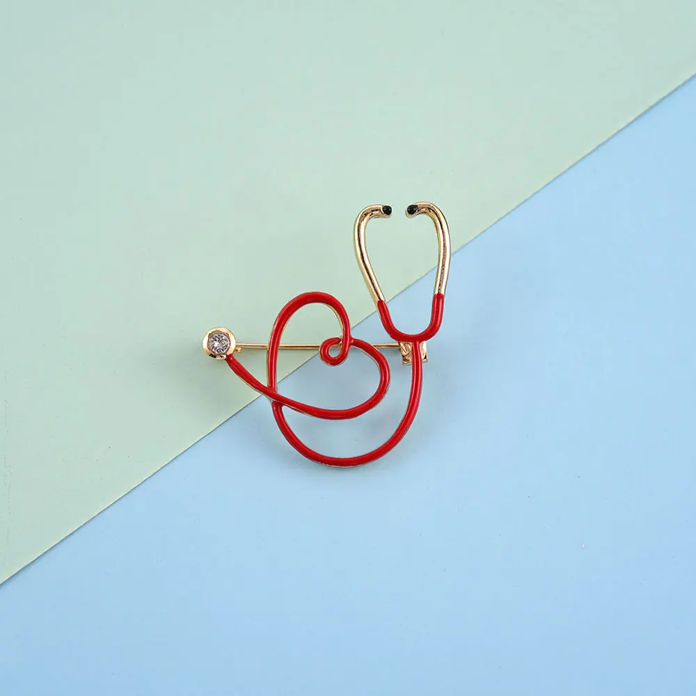 New Hot Sale Medical Medicine Brooch Pin Stethoscope Electrocardiogram Heart Shaped Pin Nurse Doctor Backpack Lapel Jewelry