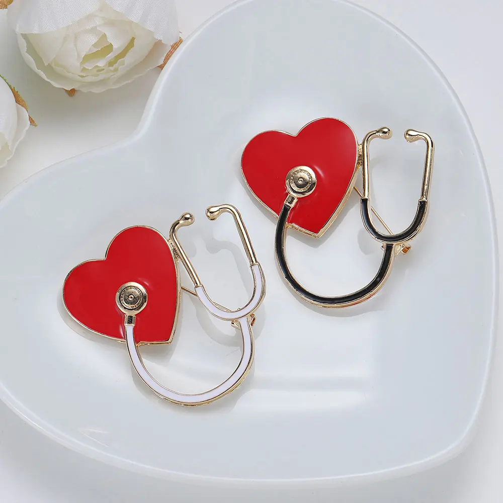 New Hot Sale Medical Medicine Brooch Pin Stethoscope Electrocardiogram Heart Shaped Pin Nurse Doctor Backpack Lapel Jewelry