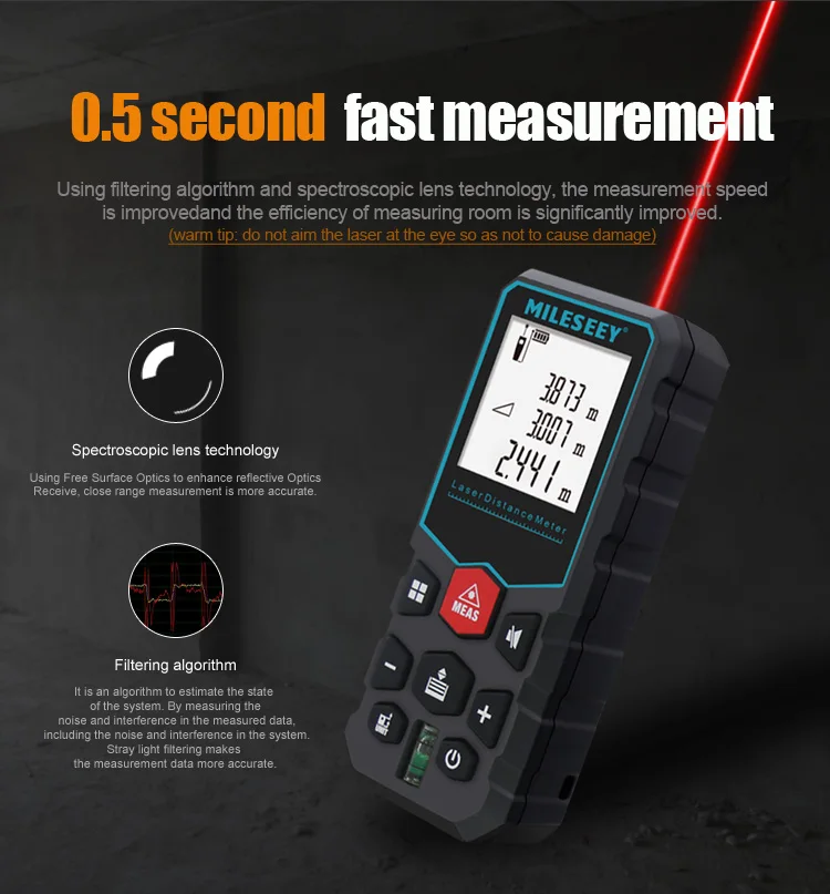 Mileseey Laser Distance Meter Electronic Roulette Laser Digital Tape Rangefinder Trena Metro Laser Range Finder Measuring Tape