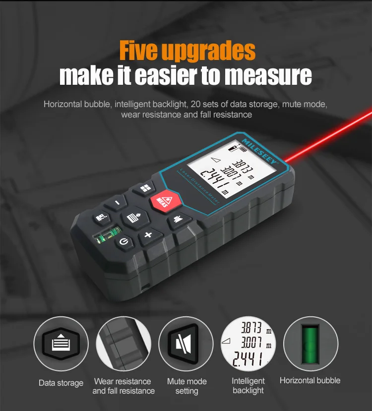 Mileseey Laser Distance Meter Electronic Roulette Laser Digital Tape Rangefinder Trena Metro Laser Range Finder Measuring Tape