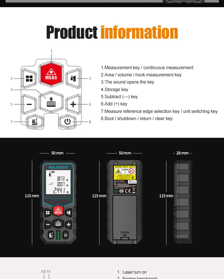 Mileseey Laser Distance Meter Electronic Roulette Laser Digital Tape Rangefinder Trena Metro Laser Range Finder Measuring Tape