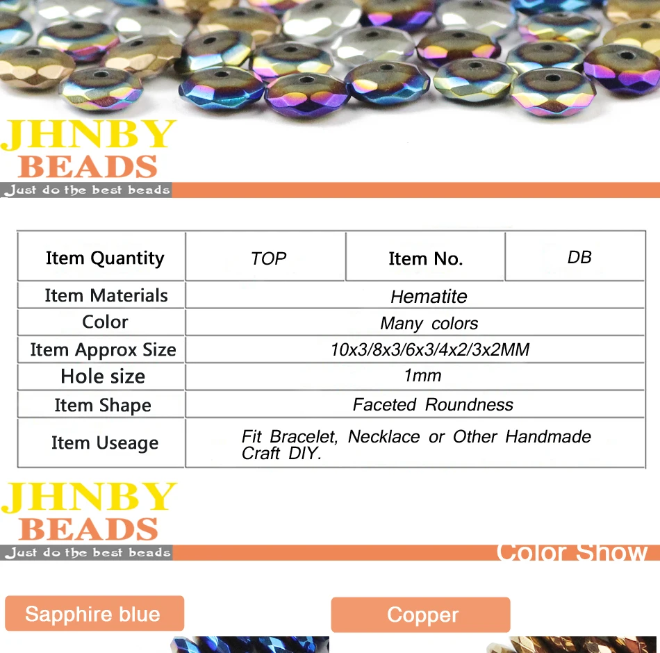 JHNBY Faceted Flat Round Hematite Ball 3/4/6/8/10mm Natural Stone Ore Gold Colors Loose Beads For Jewelry Bracelets Making DIY
