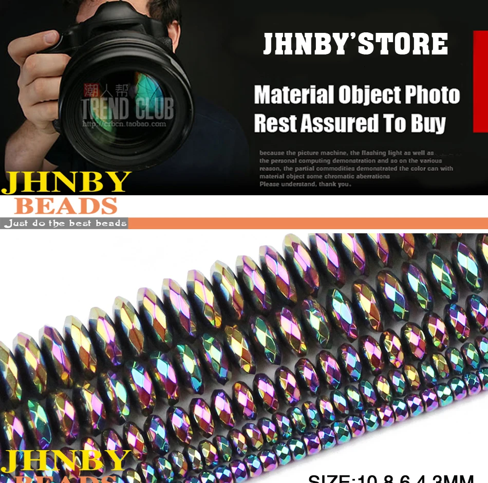 JHNBY Faceted Flat Round Hematite Ball 3/4/6/8/10mm Natural Stone Ore Gold Colors Loose Beads For Jewelry Bracelets Making DIY