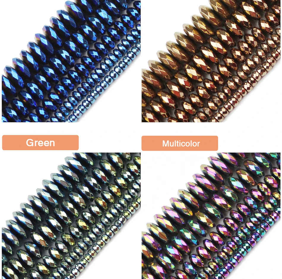 JHNBY Faceted Flat Round Hematite Ball 3/4/6/8/10mm Natural Stone Ore Gold Colors Loose Beads For Jewelry Bracelets Making DIY