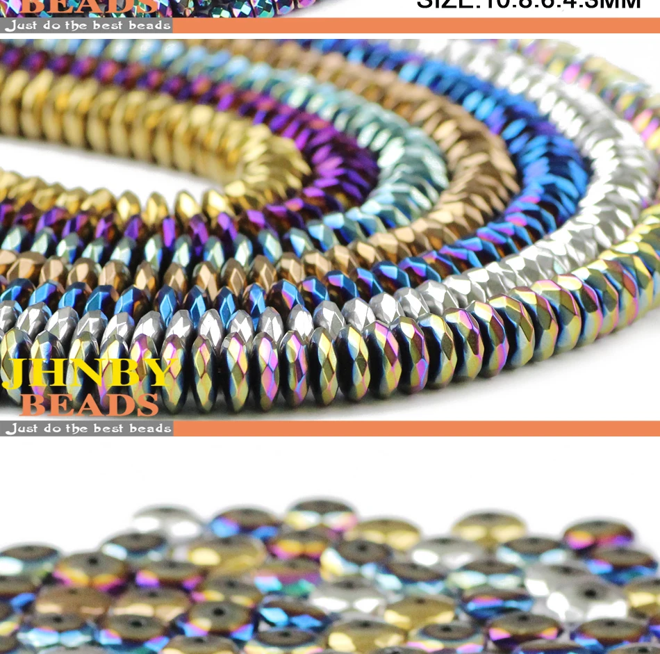 JHNBY Faceted Flat Round Hematite Ball 3/4/6/8/10mm Natural Stone Ore Gold Colors Loose Beads For Jewelry Bracelets Making DIY