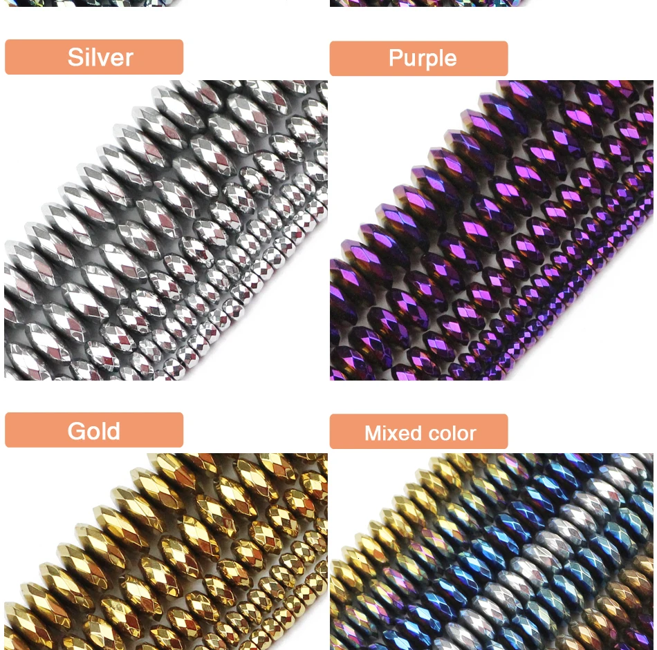 JHNBY Faceted Flat Round Hematite Ball 3/4/6/8/10mm Natural Stone Ore Gold Colors Loose Beads For Jewelry Bracelets Making DIY