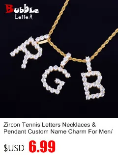Bubble Letter 1 Row Tennis Chain Zircon Necklace Hip Hop Jewelry Gold Color Copper Material Men Rock Link 18inch 20inch