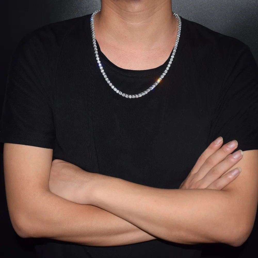 Bubble Letter 1 Row Tennis Chain Zircon Necklace Hip Hop Jewelry Gold Color Copper Material Men Rock Link 18inch 20inch