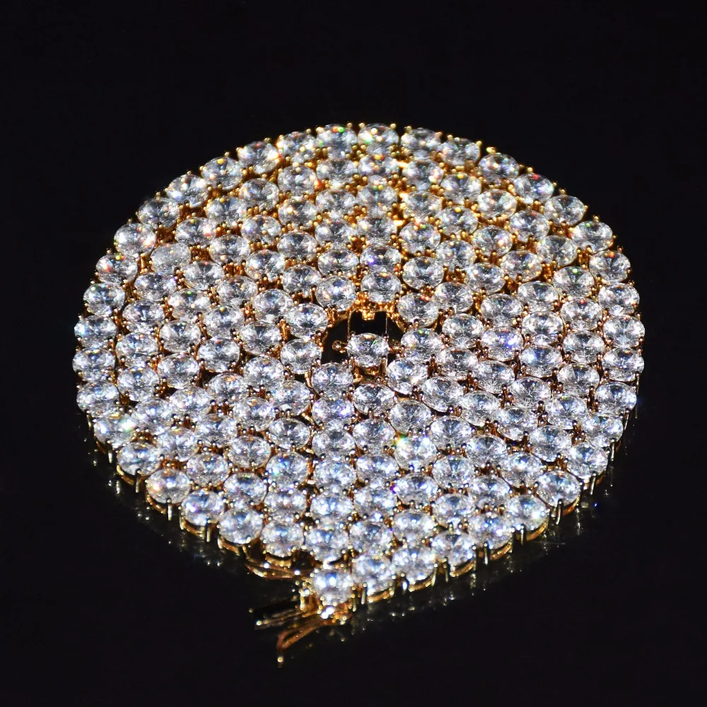 Bubble Letter 1 Row Tennis Chain Zircon Necklace Hip Hop Jewelry Gold Color Copper Material Men Rock Link 18inch 20inch