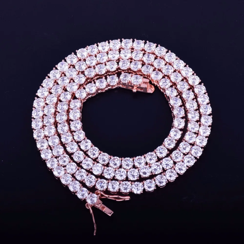 Bubble Letter 1 Row Tennis Chain Zircon Necklace Hip Hop Jewelry Gold Color Copper Material Men Rock Link 18inch 20inch