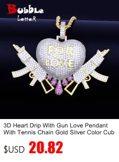 Bubble Letter 1 Row Tennis Chain Zircon Necklace Hip Hop Jewelry Gold Color Copper Material Men Rock Link 18inch 20inch