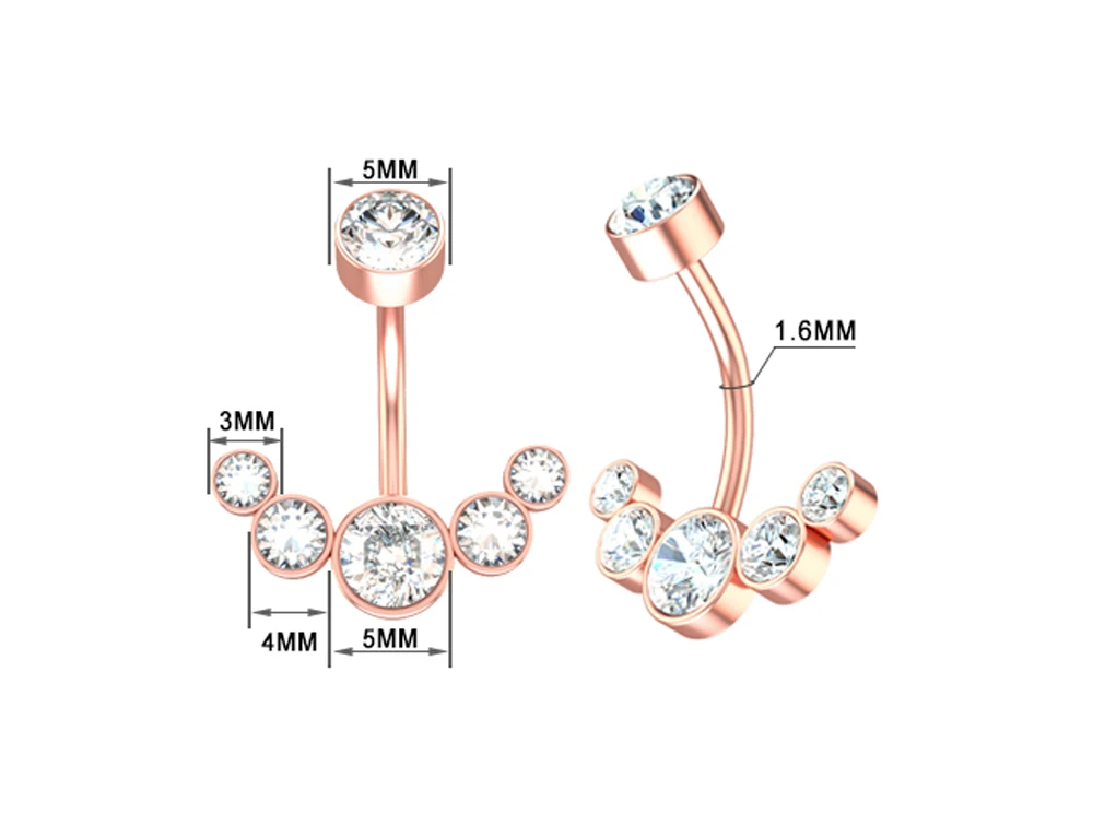 14G Dangle Belly Button Rings for Women Girls 316L Surgical Steel Curved Navel Barbell 5 Crystals Body Jewelry Piercing Ombligo
