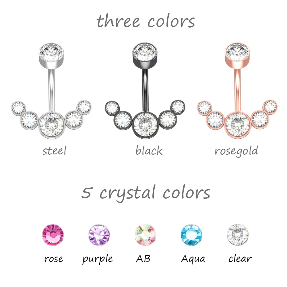 14G Dangle Belly Button Rings for Women Girls 316L Surgical Steel Curved Navel Barbell 5 Crystals Body Jewelry Piercing Ombligo