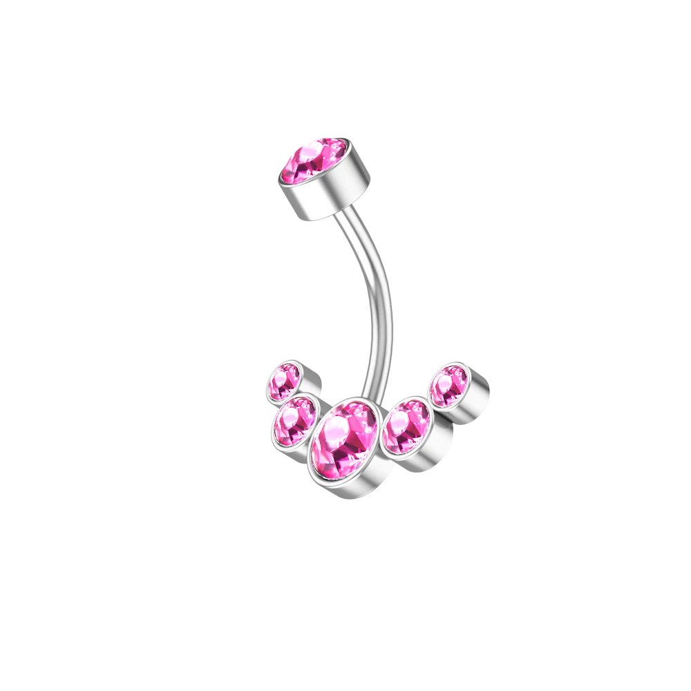 14G Dangle Belly Button Rings for Women Girls 316L Surgical Steel Curved Navel Barbell 5 Crystals Body Jewelry Piercing Ombligo