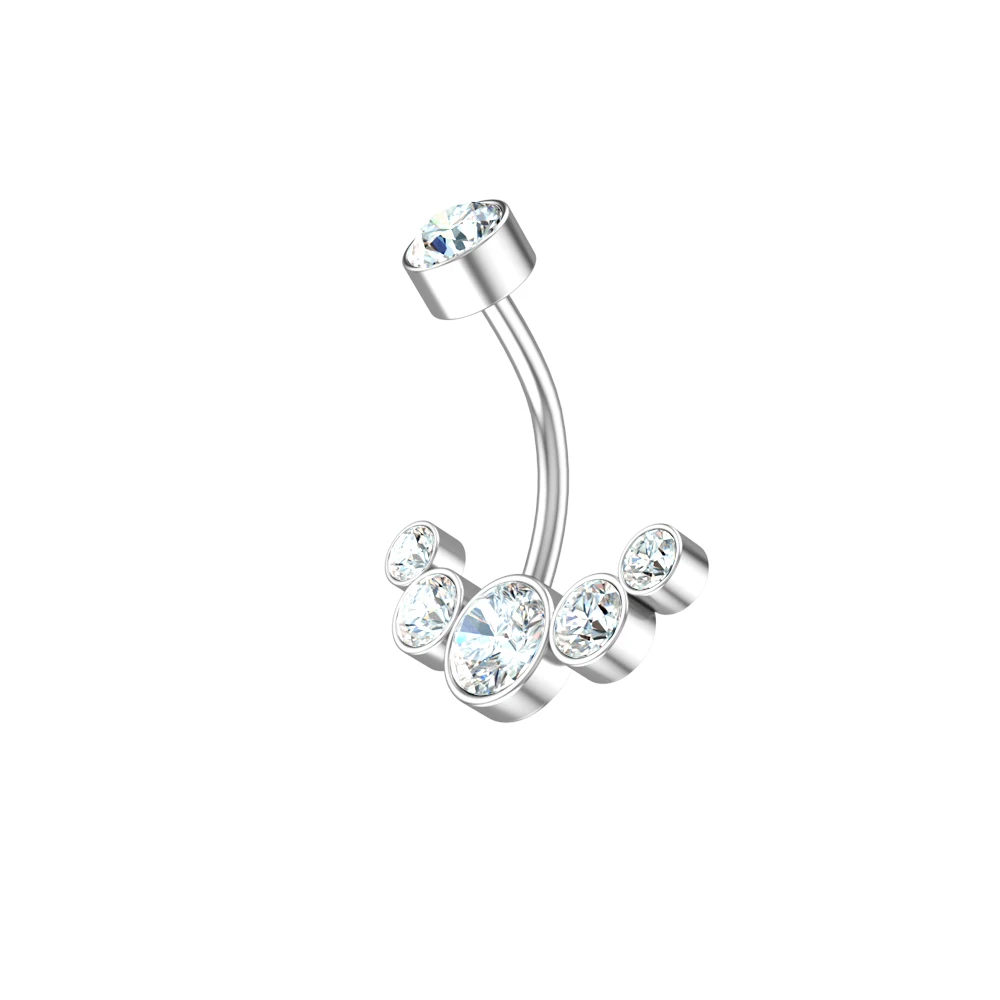 14G Dangle Belly Button Rings for Women Girls 316L Surgical Steel Curved Navel Barbell 5 Crystals Body Jewelry Piercing Ombligo