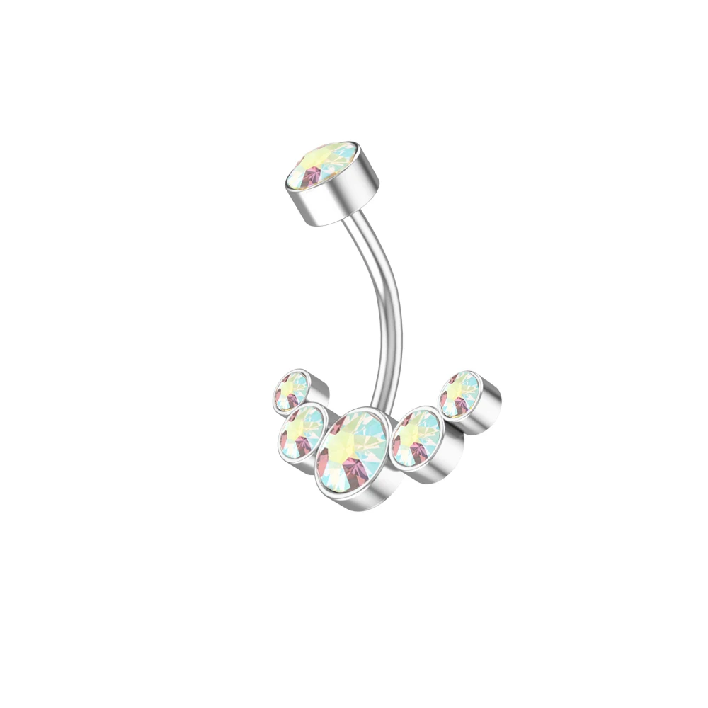 14G Dangle Belly Button Rings for Women Girls 316L Surgical Steel Curved Navel Barbell 5 Crystals Body Jewelry Piercing Ombligo